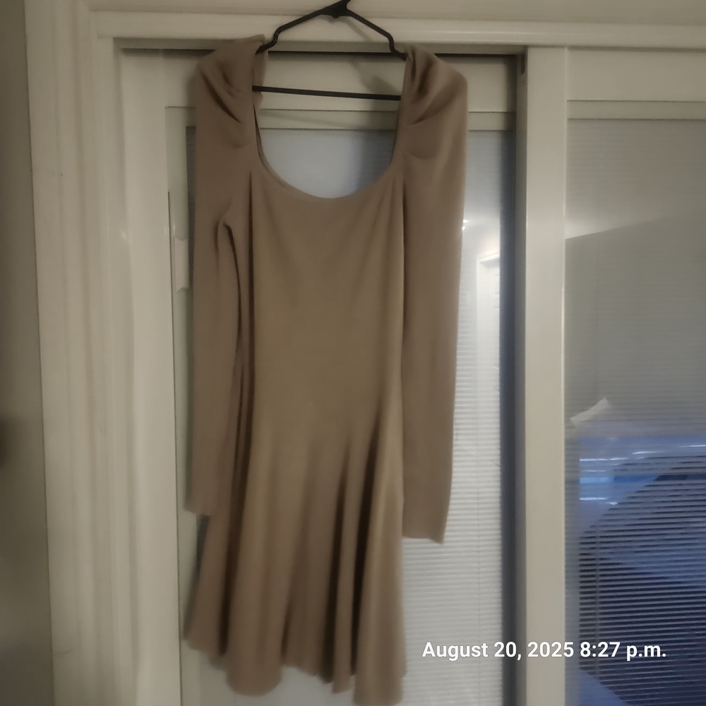 Chic Long-Sleeve Tan Dress
